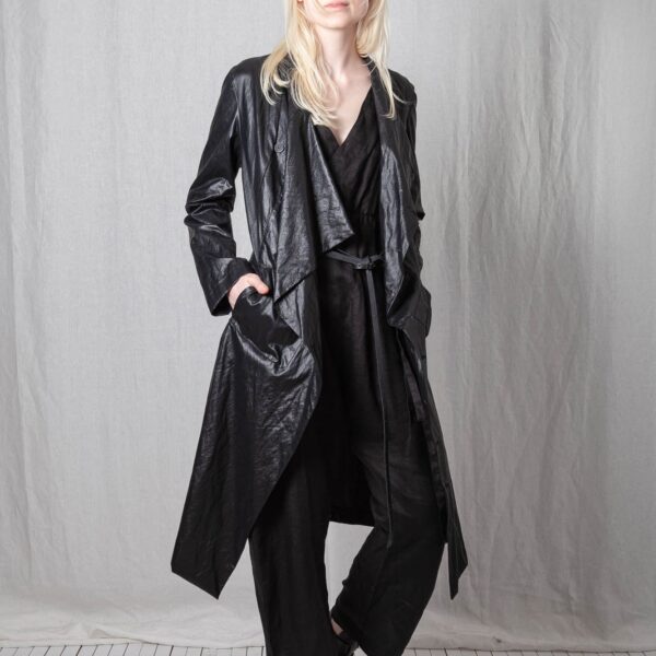 tysis Coated Viscose Draped Coat – Lightweight Statement Outerwear